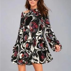 Free People Drift Away Black Print Cold Shoulder Tunic